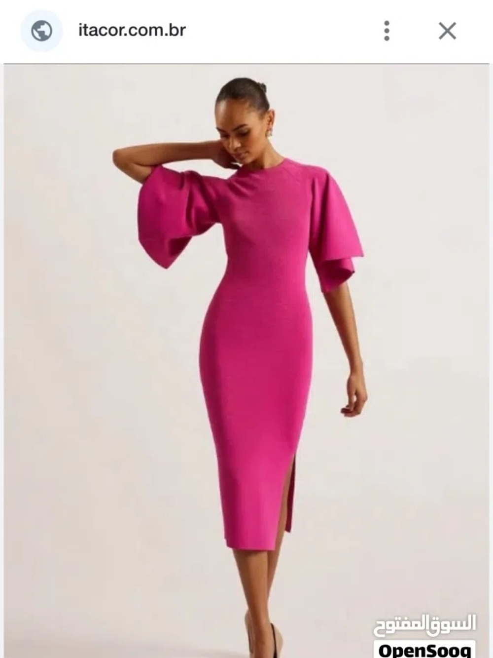 Ted Baker Lounia Fluted Sleeve Bodycon Magenta Midi Dress with Statement Sleeves